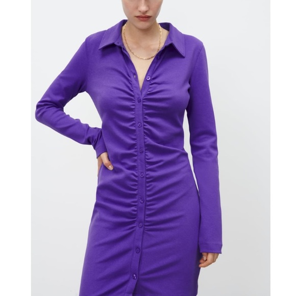 NEW ZARA Shirt dress with ruching - Picture 1 of 10